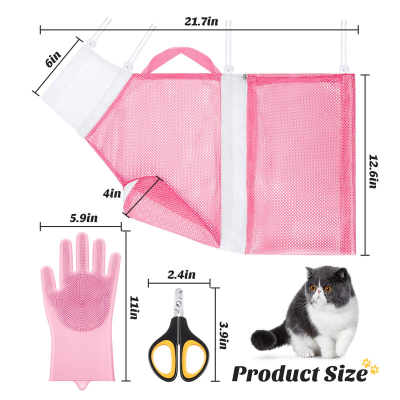 4 Pieces Cat Bathing Bag Set Cat Grooming Shower Pet Net Bag with Grooming Gloves Pet Nail Clippers for Cats Dogs Bathing Nail Trimming Cleaning Tools - PawsPlanet Australia