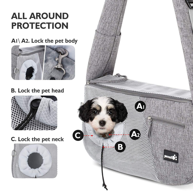 pecute Pet Sling Carrier for Small Doggie Cat Hand Free Sling Carrying Bag-Dog Papoose Carrier with Adjustable Padded Shoulder Strap, Safety Belt, Multi Pockets - Great for Outdoor Travel Walk Subway - PawsPlanet Australia