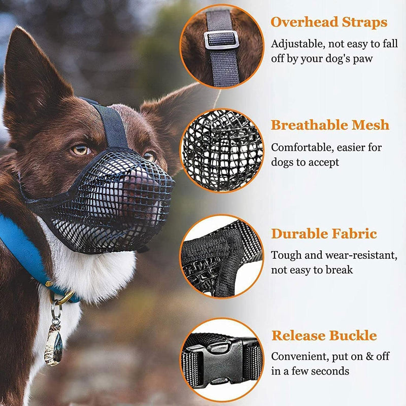 Mesh dog muzzle, muzzle for dogs, breathable muzzle for dogs, muzzle for dogs with rounded mesh, adjustable breathable mesh muzzle (black) Black XS - PawsPlanet Australia