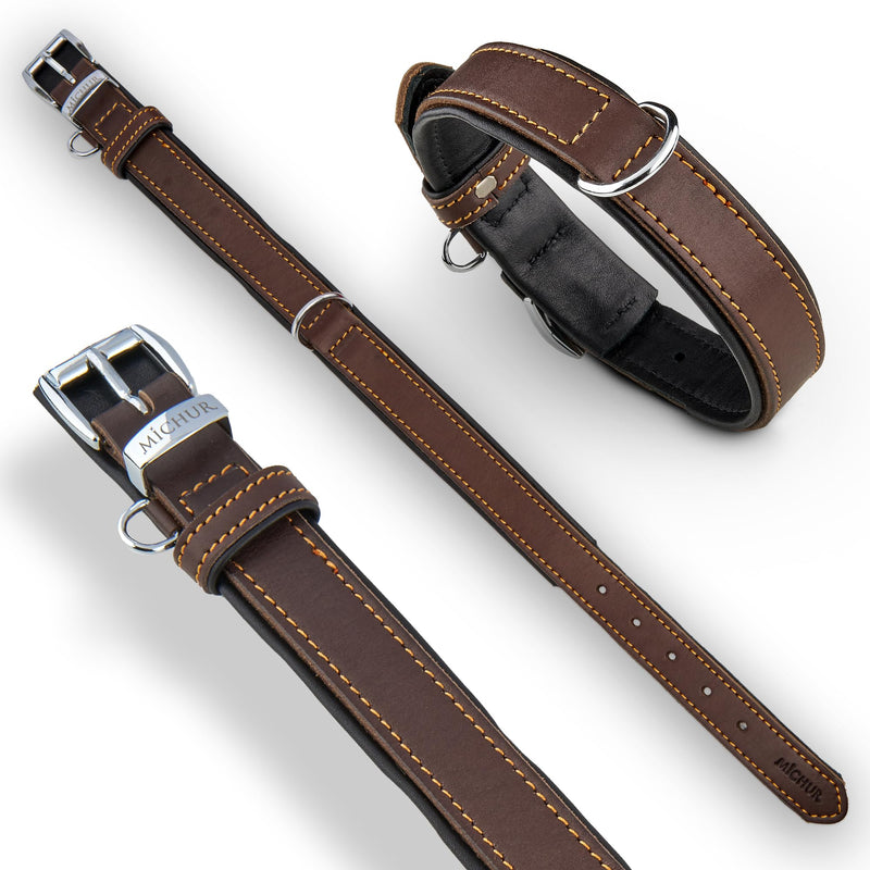 Michur Minimo dog collar leather, leather collar dog, collar, brown, leather, available in different sizes, neck circumference 24-30cm - PawsPlanet Australia