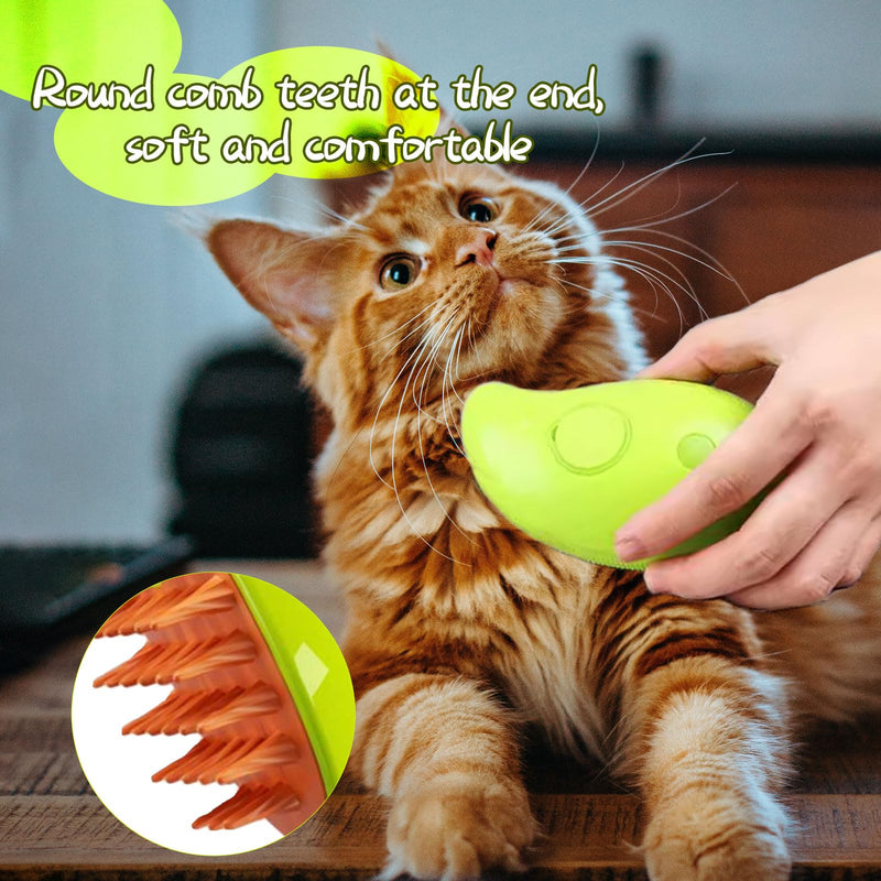 Steamy Cat Brush - 3 In1 Cat Steamy Brush, Self Cleaning Steam Cat Brush, Cat Steamer Brush for Massage, Cat Hair Brush for Removing Tangled and Loosse Hair-Green… Green - PawsPlanet Australia