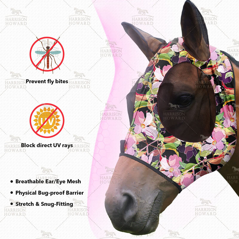 Harrison Howard Superior Comfort Horse Fly Mask with Soft Mesh UV Protection for Horse-Blossom Vibe L Blossom Vibe - PawsPlanet Australia