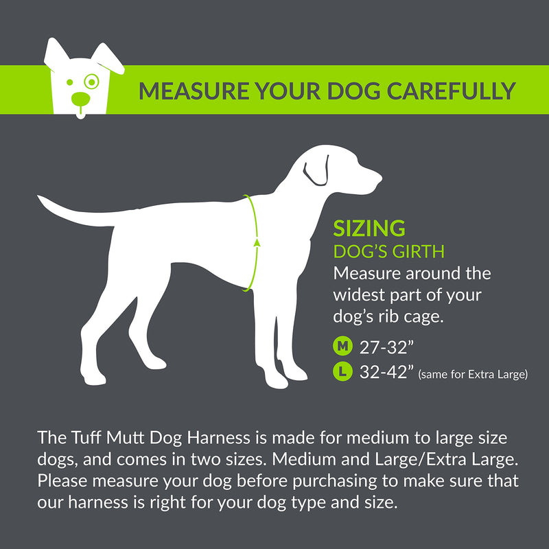 [Australia] - Tuff Mutt - Easy On/Easy Off Dog Harness, Medium & Large Breeds, Walk, Run & Hike with Confidence, Stay Safe with Bright Reflective Stitching, Two Secure Attachment Points Green 