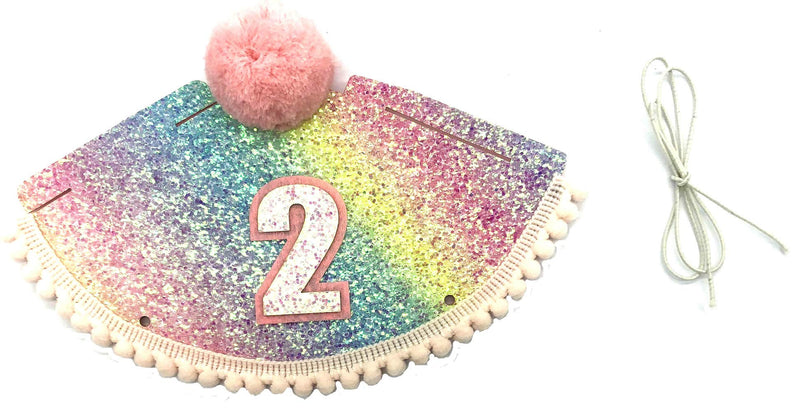 Alemon Sparkly Glitter Pink Gold Rainbow 2nd Birthday Hat Headband Hair Accessories for Pet Dog Party Decoration - PawsPlanet Australia