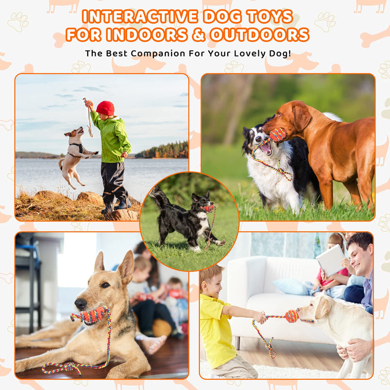 LUNASEA Dog Toy Indestructible, Dog Toy Large Dogs, Interactive Dog Toy Ball with Rope, Chew Toy Dog Tug Toy for Large Medium Dogs & Puppies (Orange, Balls) Orange - PawsPlanet Australia