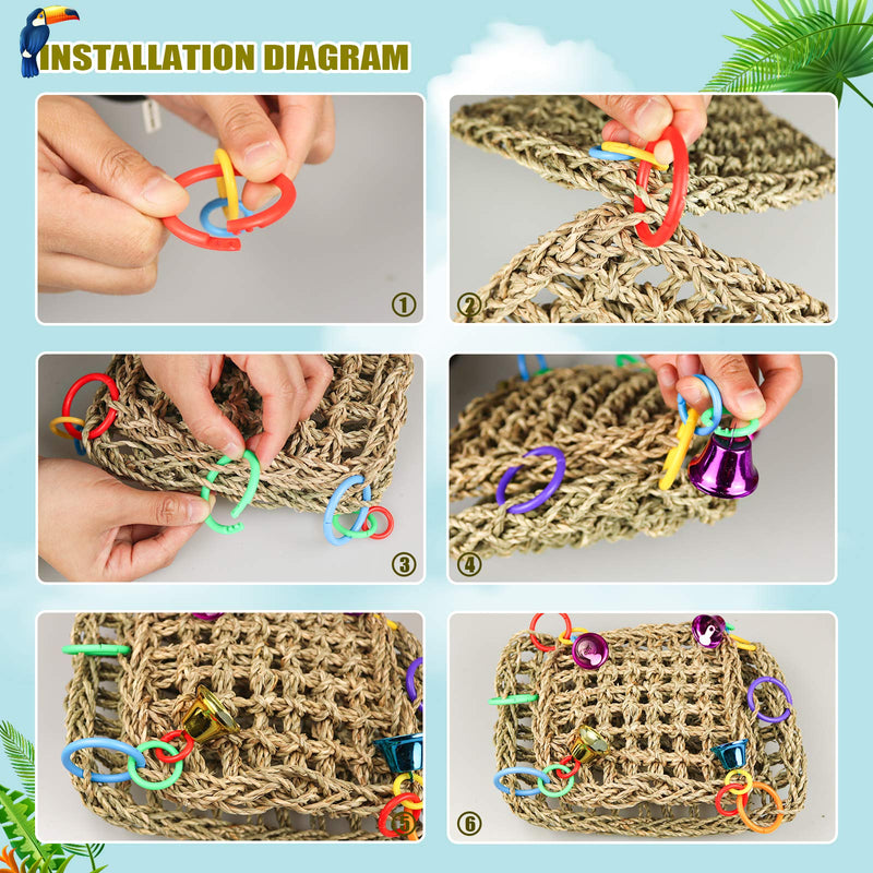 Bird Seagrass Hammock DIY Toys,Parrot Nest House Shed Hut Hanging Hammock Cage Tent Parakeet Perch Stand Climb Ladder Cage Toys for Conure Lovebird Budgie Cockatiel Finch Cockatoo H01 - PawsPlanet Australia