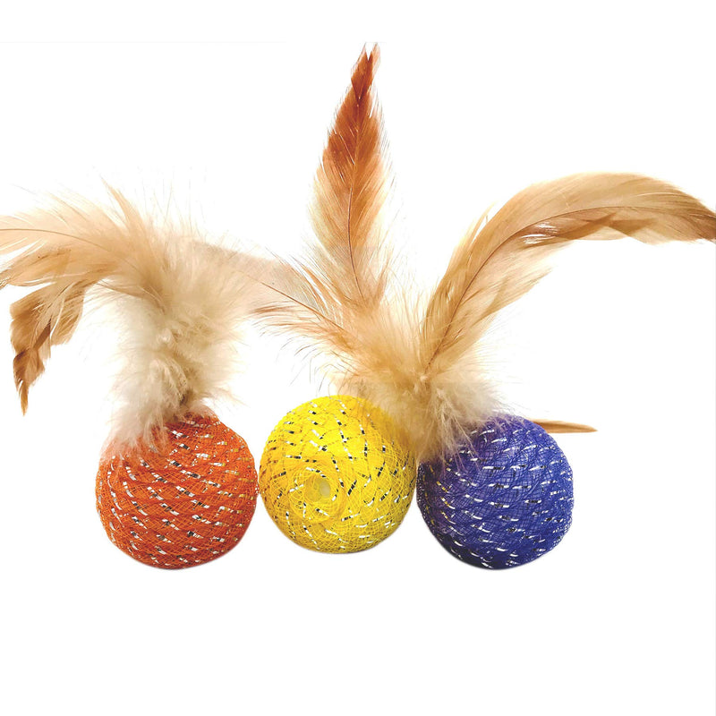 JpGdn 10Pcs Interactive Cat Toys Ball with Feather Foam Bells Colorful Kitten Toy Balls for Small Dogs Puppies Cats Quiet Indoor Outdoor Throw Entertaining Playing Activity Chase Training Chewing - PawsPlanet Australia