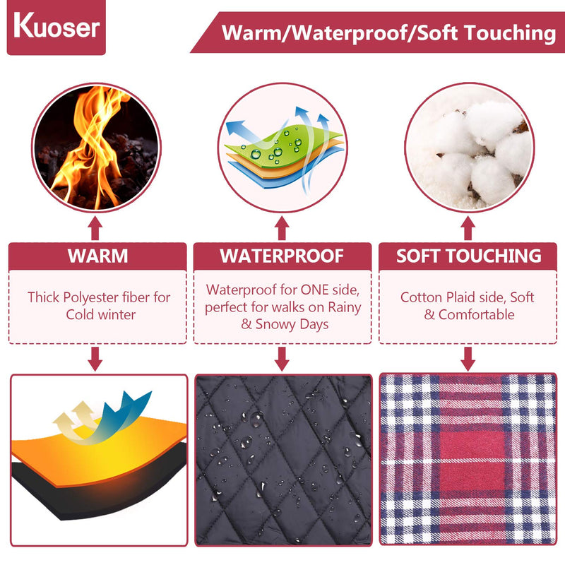 Kuoser Dog Coats Dog Jackets Waterproof Coats for Dogs Windproof Cold Weather Coats Small Medium Large Dog Clothes Reversible British Style Plaid Dog Sweaters Pets Apparel Winter Vest for Dog Red S S(Chest:14.6-17.7", Body: 12.6") - PawsPlanet Australia