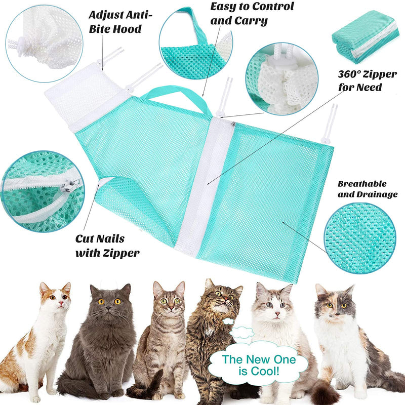 6 Pieces Cat Bathing Bag Cat Shower Net Pet Bag Cat Grooming Washer Mesh Bag Adjustable Breathable Multifunctional Anti-Bite and Anti-Scratch Restraint Bag with Pets Nail Clippers for Cat's Bathing Gray+Green - PawsPlanet Australia