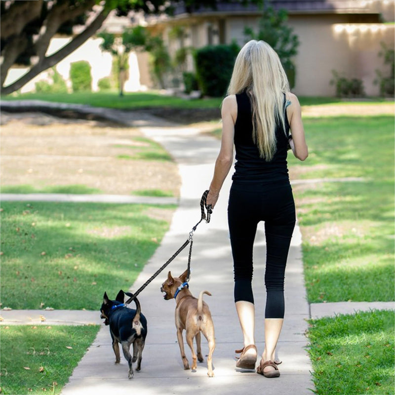 Trhillsbrad 3m x 14mm Double Dog Leash for 2 Dogs, Adjustable Dog Leash Large Medium Dog, Tangle Free 360° Rotating Splitter Double Leash for Two Dogs, Black - PawsPlanet Australia