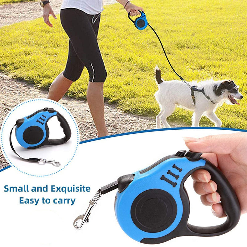 Dog leash, 5 m retractable dog leash, reusable pet leash, ergonomic non-slip handle, for small, medium-sized dog breeds (blue). - PawsPlanet Australia