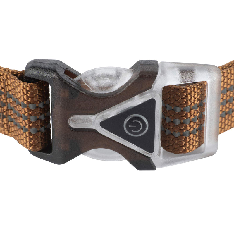 [Australia] - Carhartt Lighted Dog Collar,  Premium Collar With Built-In 3 mode red LED safety light for night time visibility Medium Carhartt Brown 