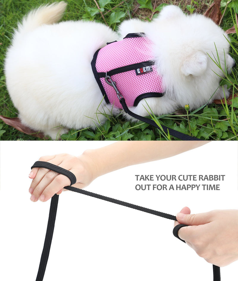 Rabbits Harness Small Animal Collars - Adjustable Soft Breathable Mesh Harness and Leash with Velcro for Bunny Small Animals Walking, 2 Year Warranty，Pink - PawsPlanet Australia