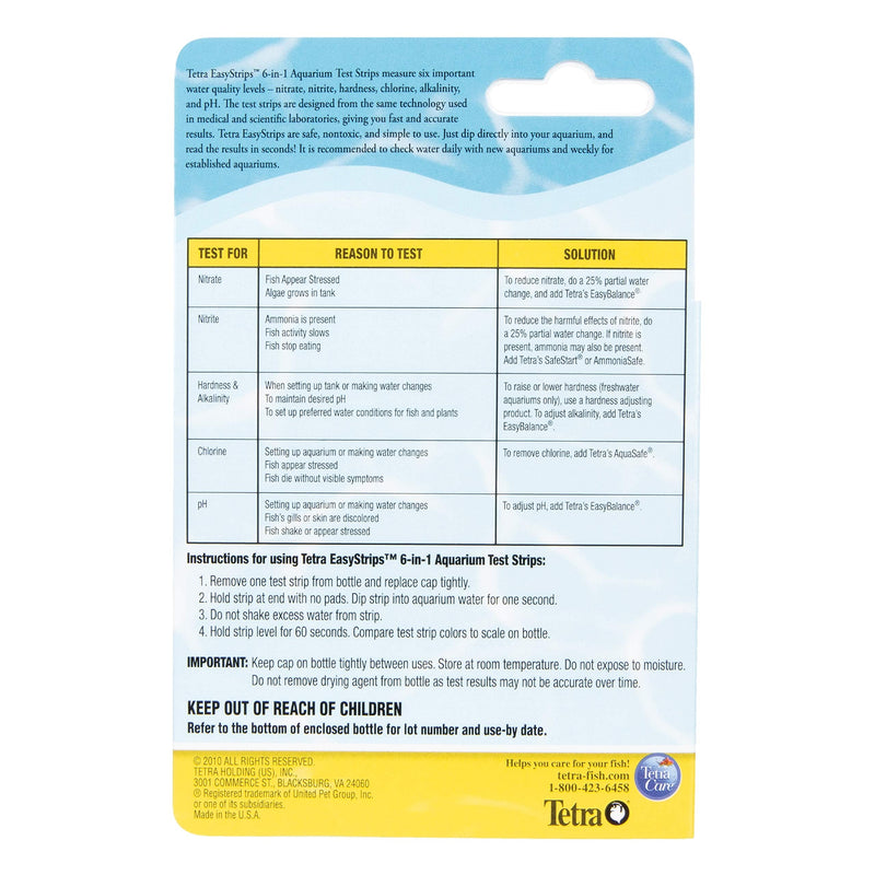 Tetra EasyStrips 6-in-1 Aquarium Test Strips for Fresh/Salt Water 25-Strip - PawsPlanet Australia