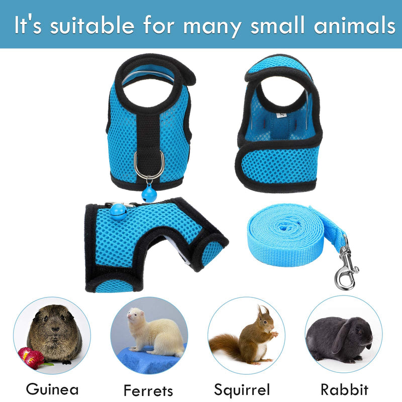 [Australia] - SATINIOR 2 Pieces Guinea Pig Harness and Leash Soft Mesh Small Pet Harness with Safe Bell, No Pulling Comfort Padded Vest for Guinea Pigs, Ferret, Chinchilla and Similar Small Animals S Blue, Black 