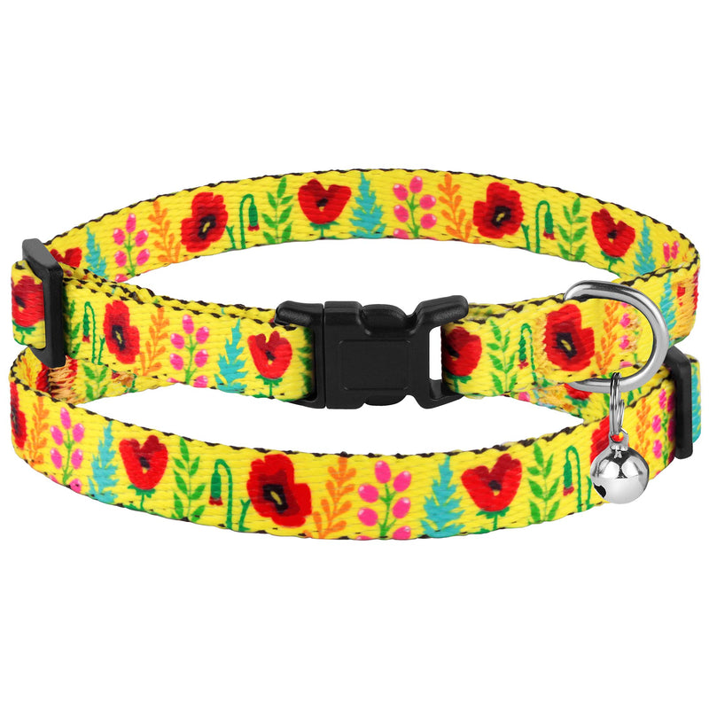 [Australia] - CollarDirect Cat Collar with Bell Floral Pattern 2 Pack Set Flower Adjustable Safety Breakaway Collars for Cats Kitten Black + Yellow 