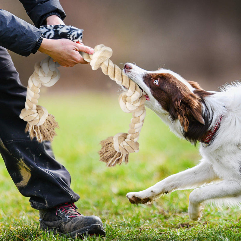 Fida Dog Rope Toys for Large/Medium Aggressive Chewers, Tough Rope Chew Toy, 90cm 5 Knots Indestructible Natural Cotton Rope, Tug of War Dog Pull Rope Teeth Cleaning - PawsPlanet Australia