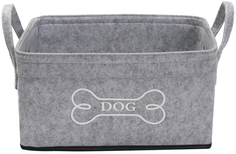 Brabtod Felt Dog Toy Box Storage and Dog Toy Basket Bins for organizing pet Toys, Blankets, leashes, Dry Food and Embroidered Dog Bone -light gray Light Gray - PawsPlanet Australia