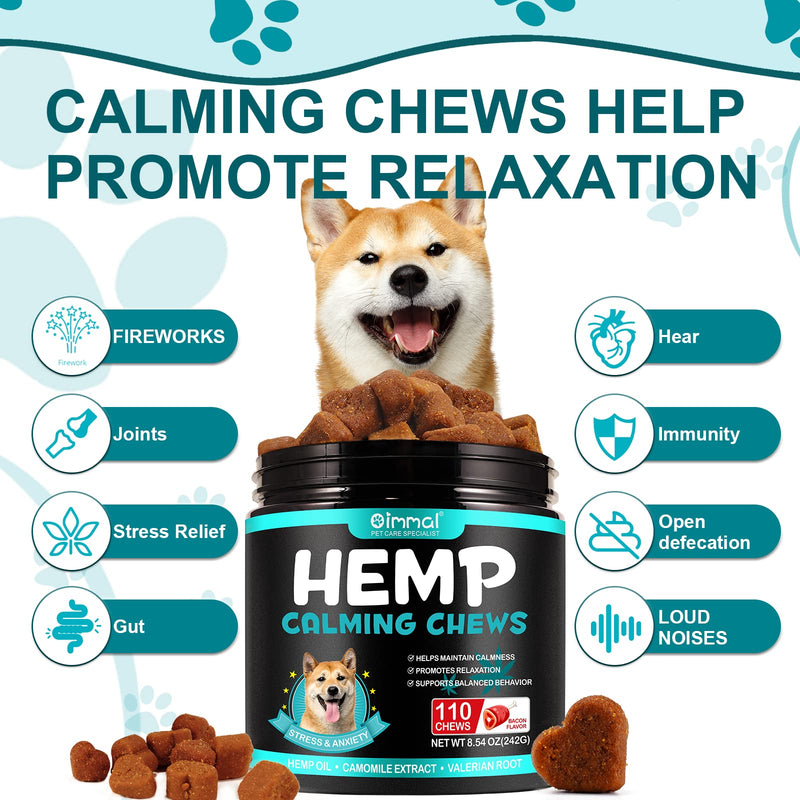 Oimmal Hemp Calming Chews for Dogs - Calming Treats for Dogs with Hemp + Valerian Root, Stress & Dog Anxiety Relief - Calming Dog Treats Helps Aid with Thunder, Fireworks, Chewing & Barking Bacon - PawsPlanet Australia