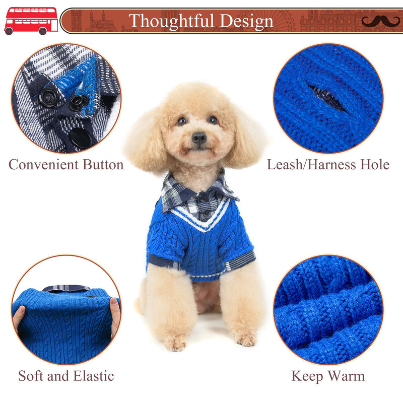 PUPTECK Classic Dog Winter Jumpers - Soft Warm Dog Cold Weather Sweater Knitted Clothes for Puppies Small Medium Dogs Indoor Outdoor Wearing XS: chest girth: 38cm, neck girth: 23cm Blue - PawsPlanet Australia