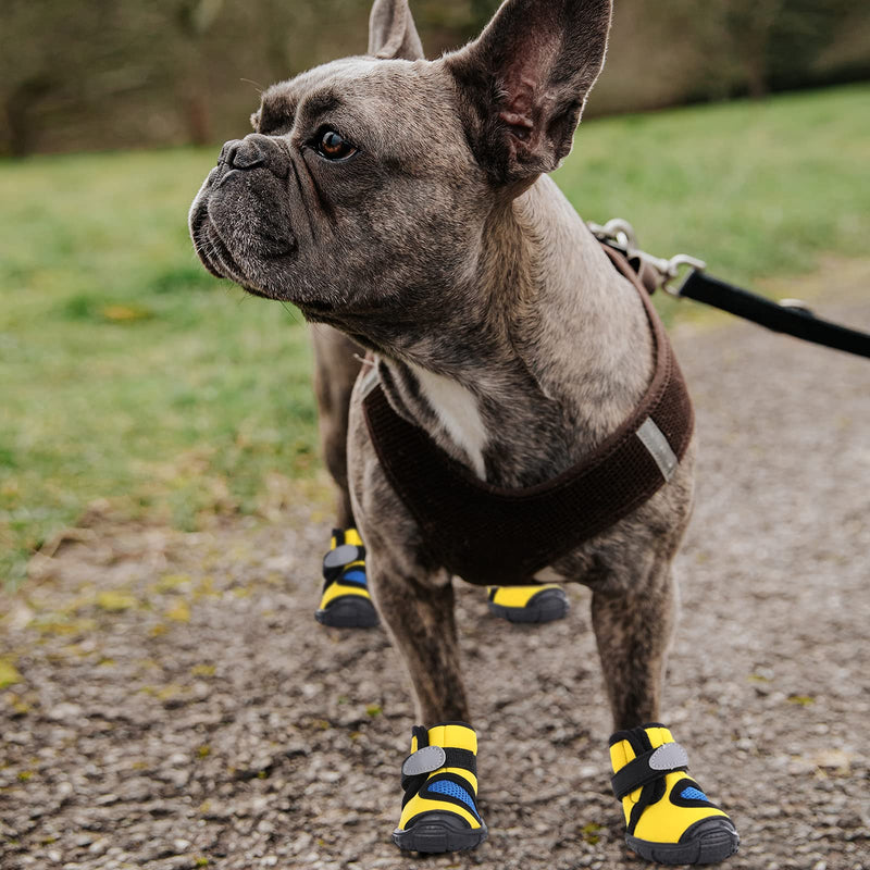 MAZORT Breathable Dog Shoes Dog Boots Anti-Slip Puppy Paw Protector for Small Dogs Outdoor Footwear with Adjustable Strap and Wear-Resisting Soles 4pcs 35#: 1.38" x 1.18" (L x W) yellow - PawsPlanet Australia