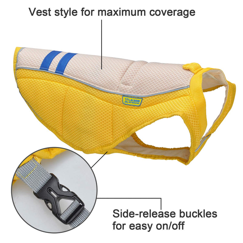 SONGWAY Dog Cooling Vest, Breathable Cooling Coat Anti-heat Summer Pet Jacket Clothes for Walking Outdoor Hunting Training Camping (XS, Yellow) - PawsPlanet Australia