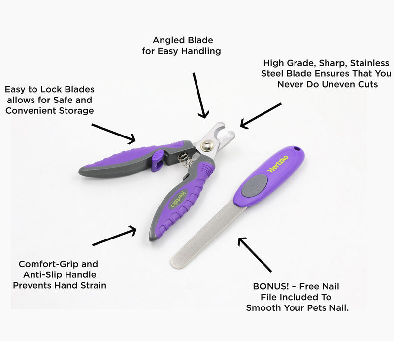 [Australia] - Hertzko Professional Pet Nail Clipper and Trimmer Sharp Stainless Steel Angled Blade for Easy Cutting - Suitable for Small to Medium Dogs and Cats - Bonus! Free Nail File Included! 