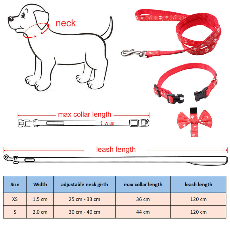 Rayzm Cotton Dog Collar/Leash & Triangle Dog Bandana 3PCS Set for small dogs, Detachable Bow-knot Collar,Adjustable Neckerchief Scarf for Dogs Cats Pets (S) S - PawsPlanet Australia