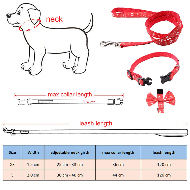 Rayzm Cotton Dog Collar/Leash & Triangle Dog Bandana 3PCS Set for small dogs, Detachable Bow-knot Collar,Adjustable Neckerchief Scarf for Dogs Cats Pets (XS) XS - PawsPlanet Australia