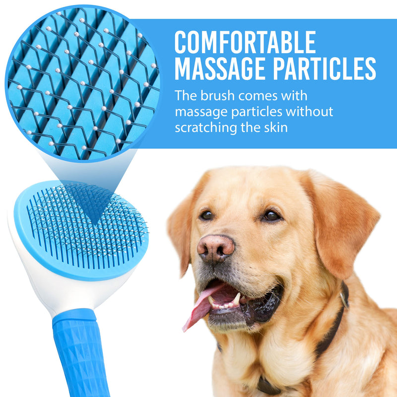 Cleanpet's dog brush and cat brush for cats, dogs and puppies with short and long hair, self-cleaning animal hair brush, removes undercoat, blue - PawsPlanet Australia
