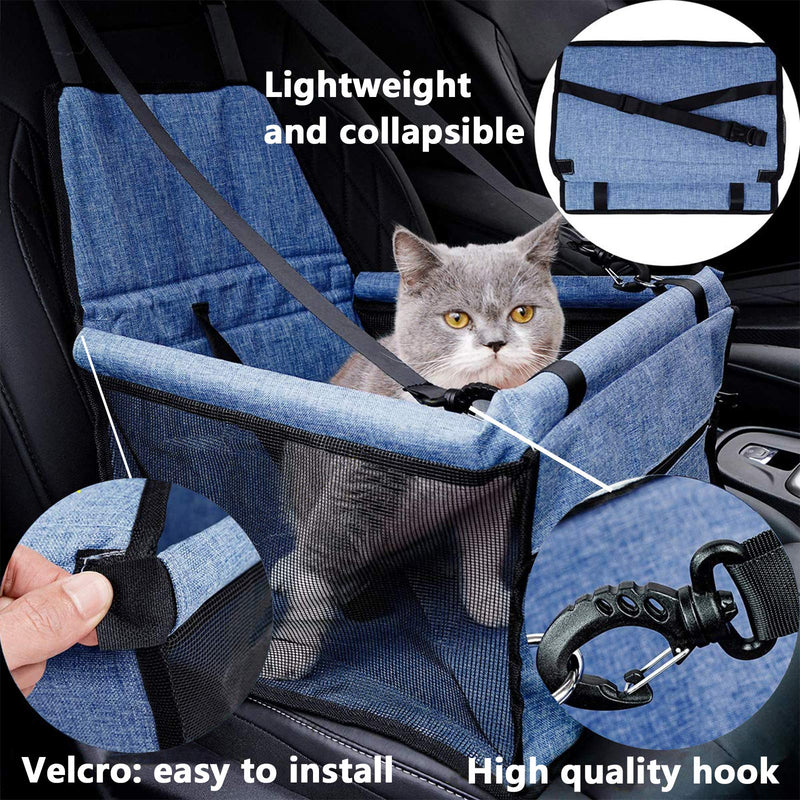 JaYeek Dog Car Seat Cover, Pet Car Booster Seat, Travel Dog Carrier Cage with Clip-On Safety Belt for Small Medium Dog Cat Puppy Kitten under 15lbs, Fit Most Cars, Trusks, Vehicles and SUV (Navy Blue) - PawsPlanet Australia