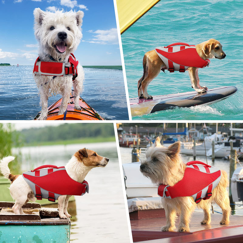 Kuoser Dog Life Jacket, Adjustable Dog Life Vest with Reflective Piping Ripstop Dog Lifesaver Pet Life Preserver with High Flotation for Small Medium and Large Dogs at The Pool, Beach,Boating X-Small Red - PawsPlanet Australia