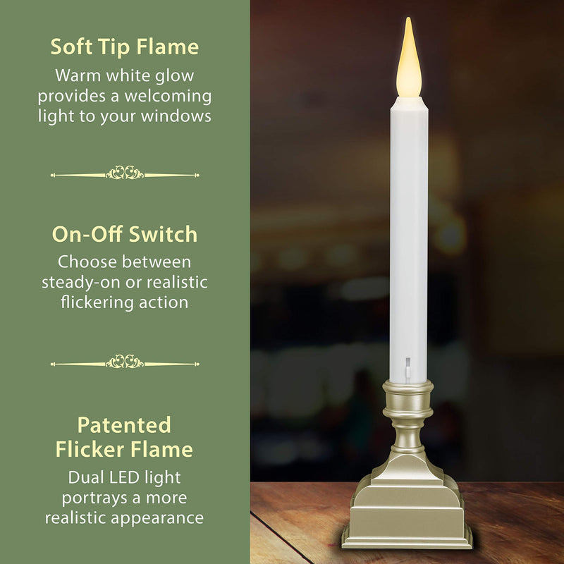 612 Vermont Battery Operated LED Window Candle with Sensor and 8 Hour Timer, Patented Dual LED Flicker Flame, VT-1620P-4 (Pack of 4, Pewter) - PawsPlanet Australia