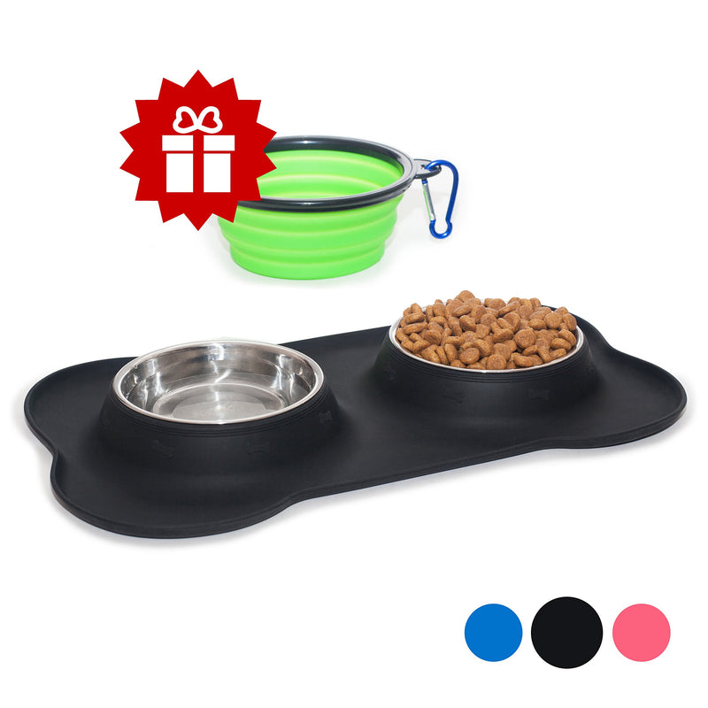 KEKS Small Dog Bowls Set of 2 Stainless Steel Bowls with Non-Skid & No Spill Silicone Stand for Small Dogs Cats Puppy & Collapsible Travel Pet Bowl S: 12 oz each bowl Black - PawsPlanet Australia