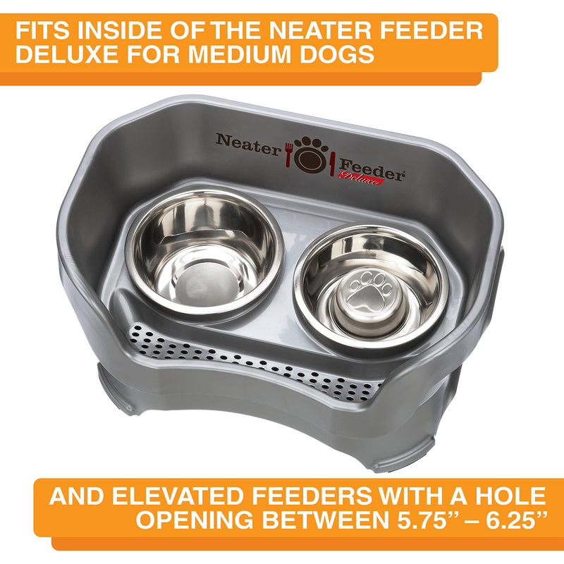 NEATER PET BRANDS Slow Feed Bowl Stainless Steel - Standard Bowls Fit Elevated Feeders 1 Cup - Fits 5.75 - 6.25 Inch Opening - PawsPlanet Australia