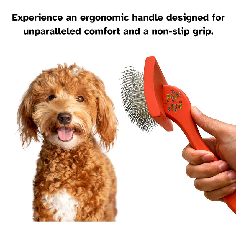 Dog Slicker Brush for Goldendoodles Labradoodles Poodles, Professional Gromming Large Dematting Slicker Brush, Soft Long Stainless Steel Pins, Coat Slicker Brush for Dematting, Red, Large - [TaiQiang] - PawsPlanet Australia