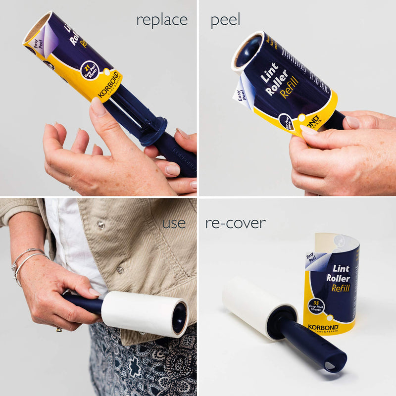 Korbond 6m Lint Roller Twin Refill Pack Clothes, Furniture and Carpet. Removes Dust, Pet Hair and Fluff-42 Sticky Pre-Cut Paper Sheets 2 Pack - PawsPlanet Australia