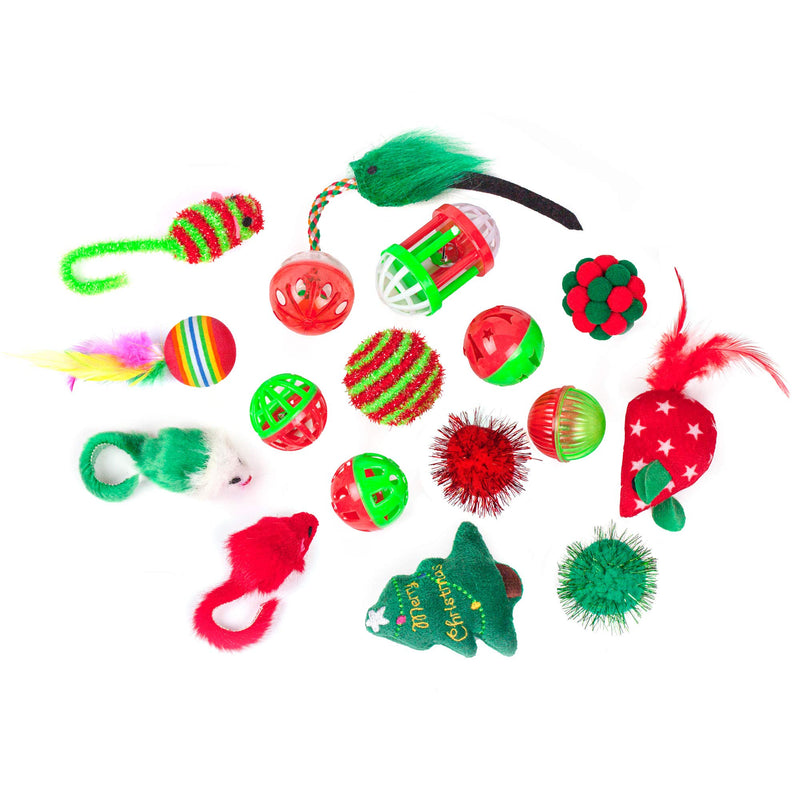 CHIWAVA 17 Pack Christmas Cat Toy Stocking Gifts Set Assorted Toys Variety Pack Kitten Interactive Play - PawsPlanet Australia