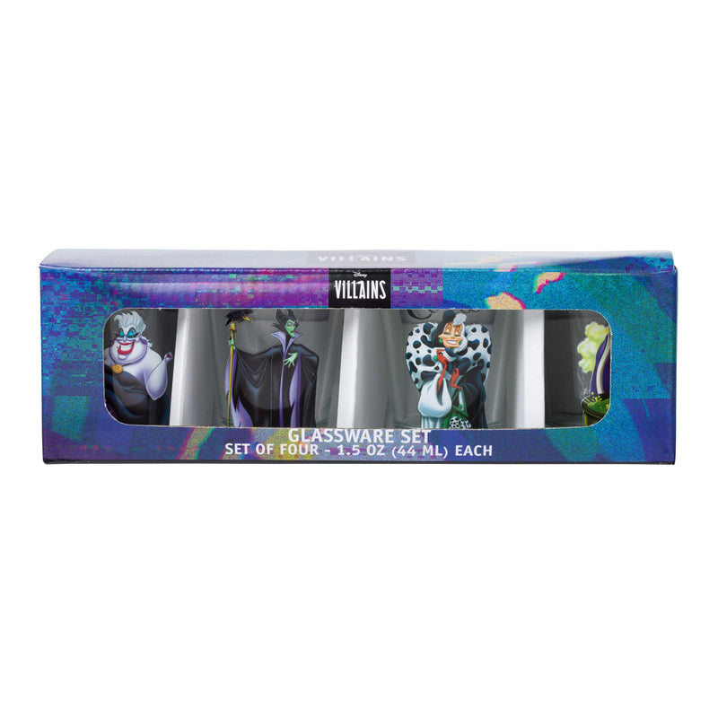 Silver Buffalo Disney Villains Queen, Cruella, Malificent, and Ursula 4-piece Mini Glass Set, 1-Ounce Each, Clear - PawsPlanet Australia