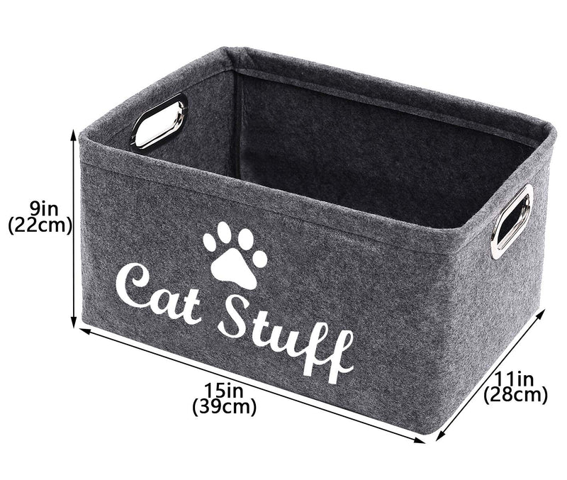 Morezi Felt Pet Toy and Accessory Storage Bin, Basket Chest Organizer - Perfect for Organizing Pet Toys, Blankets, Leashes and Food - Cat - Grey Cat Grey - PawsPlanet Australia