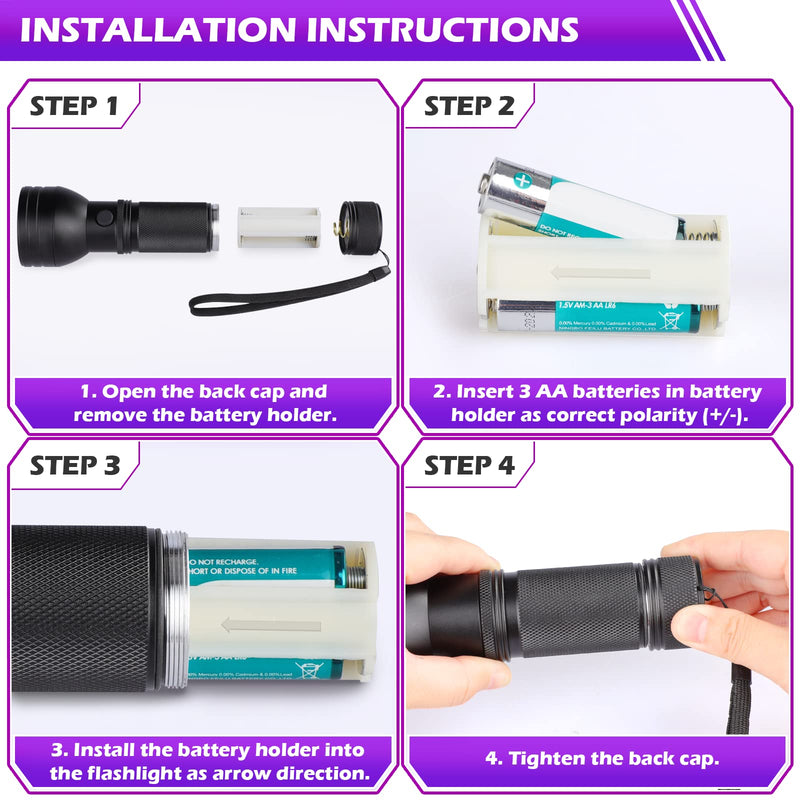 FOLKSMATE 2-Pack UV Flashlight Black Light, 51 LED 395nm Ultraviolet Flashlight Blacklight, Pet Urine Detector Light for Dog and Cat Urine, Dry Pet Stains, Matching with Pet Odor Eliminator - PawsPlanet Australia