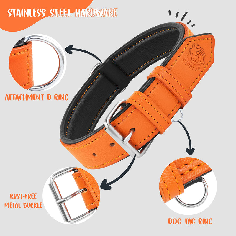 Riparo Genuine Leather Adjustable K-9 Dog Collar with Additional Reinforcement (XXL: 5CM Wide for 60.9CM - 73.7CM Neck, Orange) XXL - PawsPlanet Australia
