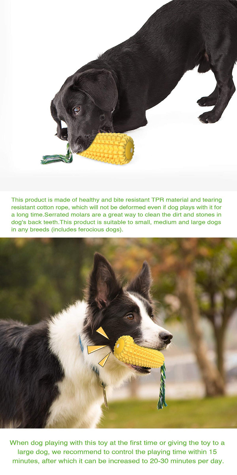 Dog Toothbrush, Corn Shaped Squeaky Dog Chew Toys with Cotton Rope, Durable Rubber Puppy Teeth Cleaning Chew Toys for Small Medium and Large Dogs - PawsPlanet Australia