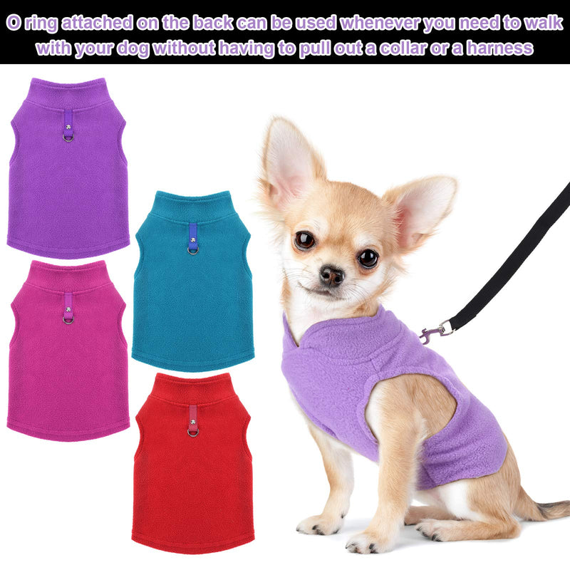 6 Pieces Dog Fleece Vest Dog Pullover Warm Dog Jacket Cold Weather Pet Sweater with Leash Ring Cozy Dog Clothes for Small Cats Dogs Bright Colors S - PawsPlanet Australia