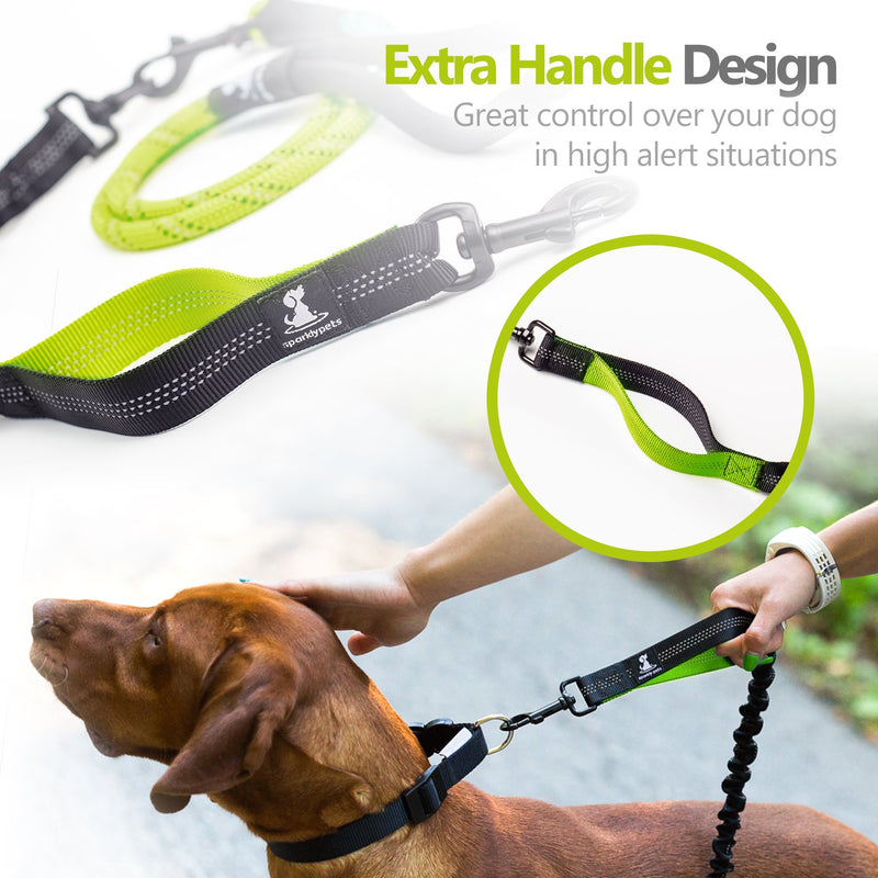 [Australia] - SparklyPets Heavy Duty Rope Bungee Leash for Large and Medium Dogs with Anti-Pull for Shock Absorption - No Slip Reflective Leash for Outside Green 