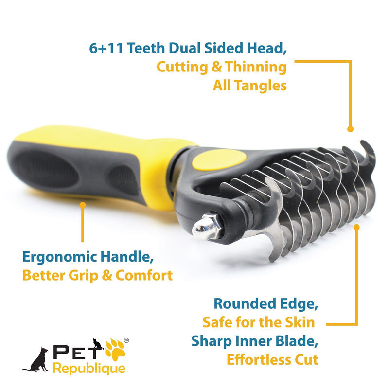Pet Republique Dog Dematting Tool – Matt Splitters for Dogs, Cats, Rabbits, Long Haired Breed Pets – Effective Pet Dematting, Mat Remover, De-Matting Comb, or Dematter Small 6+11 Teeth - PawsPlanet Australia