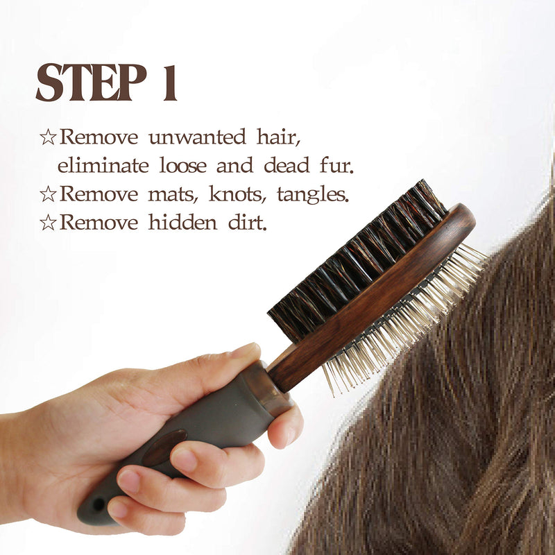 [Australia] - Dog Brush for Grooming, Double Sided Pin&Bristle Brush Removing Shedding Hair, Dog Brush for Short Medium or Long Hair, Cat Brush Grooming Comb for Detangling and Dirt Cleaning, Lotus Wood 