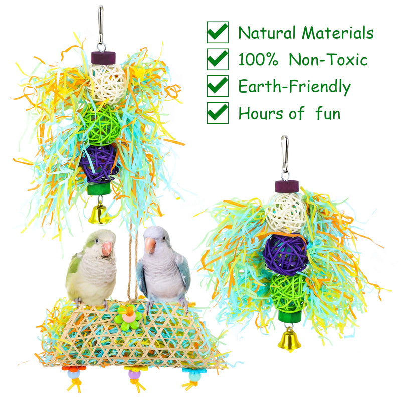 FADACAI 3 Pcs Bird Chewing Toys Parrot Shredder Toy Bird Loofah Toys Foraging Hanging Toy Nest Perch with Wooden Ratten Balls Bells Paper Slips Cage Accessories for Cockatiel Parrotlets Lovebirds - PawsPlanet Australia