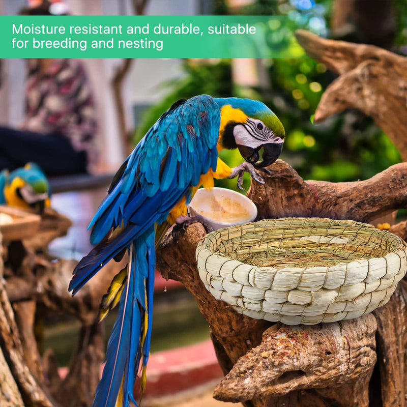 Aemygo 4 Pcs Bird Nest Handmade Woven, Small Animal Breeding Nest Bed with Corn Leaves Flat Base Natual Straw Bird House Cage Accessories for Dove Pigeon Parrot Sparrow - PawsPlanet Australia