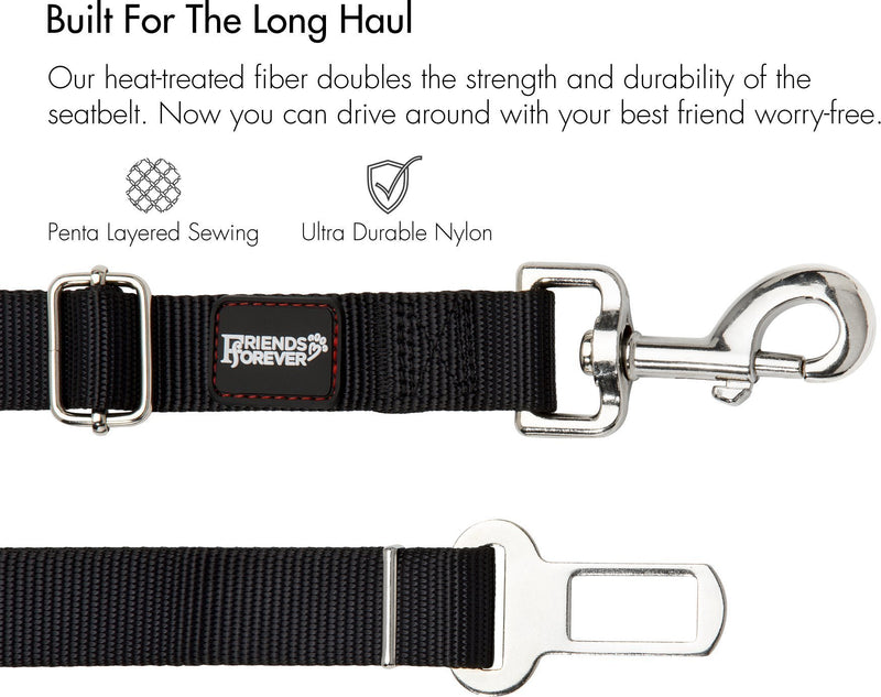 [Australia] - Friends Forever Durable Dog Seatbelt for Carseat, Dog Seat Belt for Vehicle, Tether Attachment to Pet Harness, 20-32 Inches Adjustable Length, Crash Tested Nylon Black, 2-Pack Set Non-Elastic 